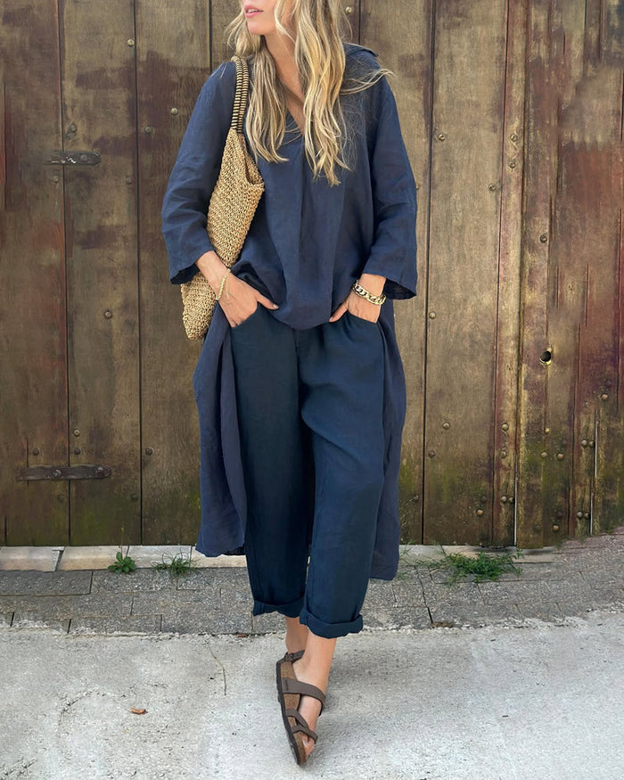Odette | Elegancki Luźny Zestaw z Dekoltem w Serek