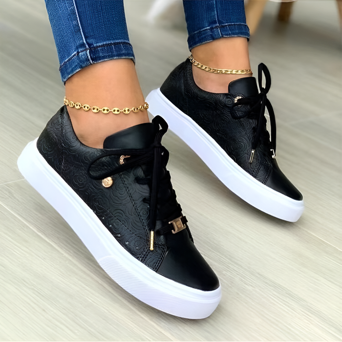 Damskie Sneakersy z Wytłaczanym Wzorem i Białą Podeszwą