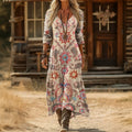 Ofelia | Vintage Geometric Dress z Długim Rękawem