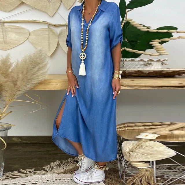 Fatima | Elegancka Sukienka z Mid Rękawem i Dekoltem w Serek