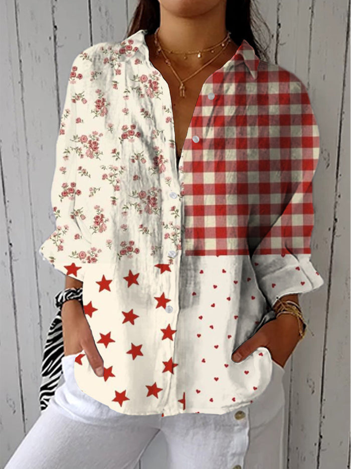 Clementina | Elegancka Bluzka w Multikolorowy Patchwork