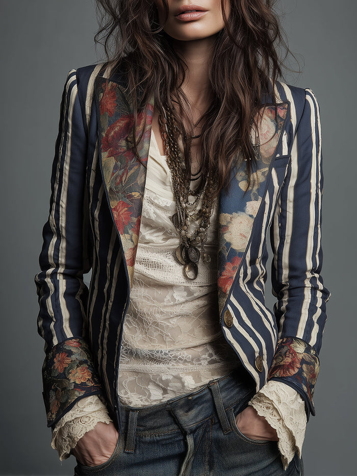 Nina | Klasyczny Retro Boho Marynarka w Paski