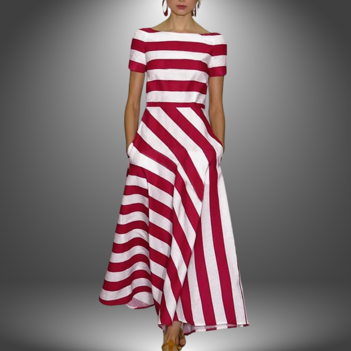 Olivia | Klasyczna bezrękawnikowa sukienka maxi w paski