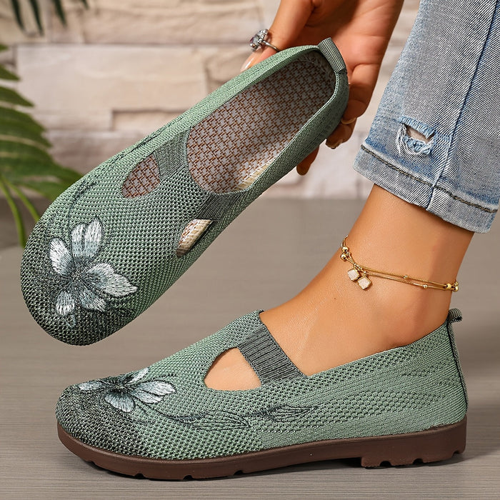 Damskie Baleriny Slip-On z Haftem Kwiatowym