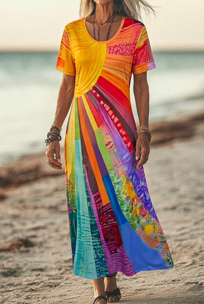 Alicja | Elegancka Sukienka w Stylu Boho z Motywem Słonecznym