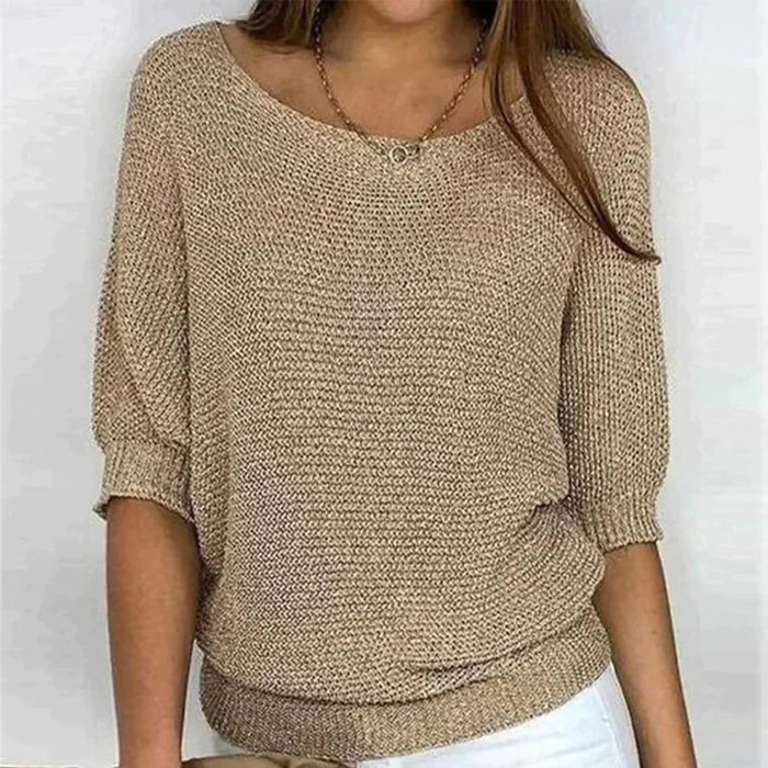 Damski Sweter Oversize z Okrągłym Dekoltem i Rękawem 3/4