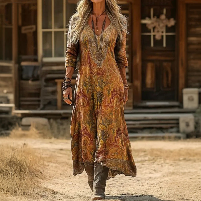 Rachael | Sukienka casualowa z długim rękawem inspirowana stylem vintage