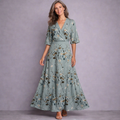 Dahlia | Elegancka Maxi Sukienka z Średnim Rękawem