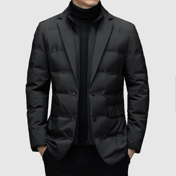 Męska Pikowana Kurtka Blazer z Klapą i Guzikami