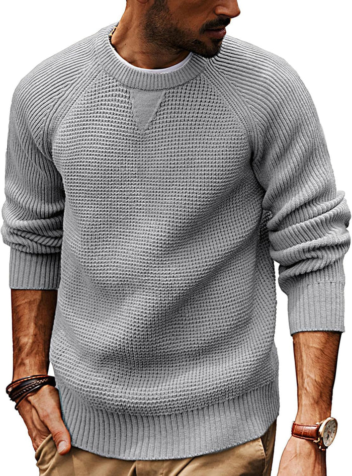 Męski Strukturalny Sweter z Okrągłym Dekoltem Raglan
