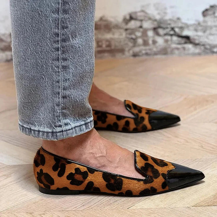 Damskie Baleriny z Czubkiem i Wzorem w Cętki Leoparda