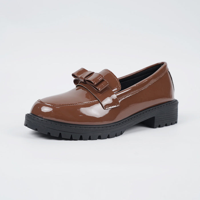 Damskie Loafersy z Dekoracyjną Kokardą na Grubej Podeszwie