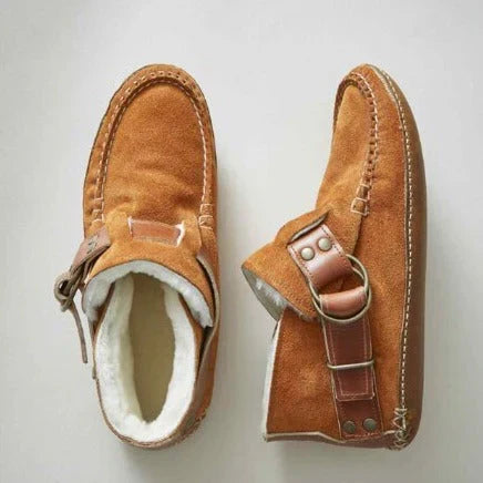Damskie Botki z Kożuszkiem i Bocznymi Paskami