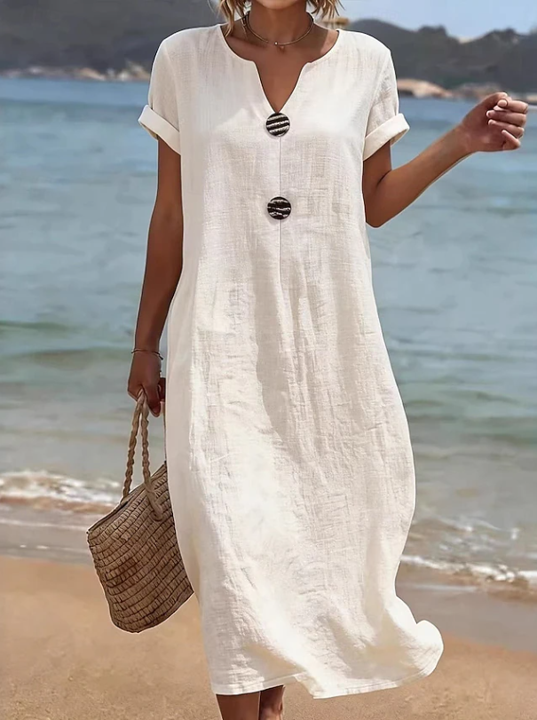 Liana | Swobodna Maxi Sukienka na Plażę z Guzikami
