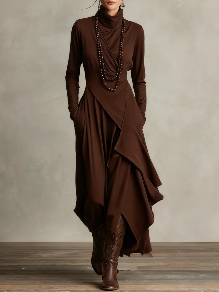 Hattie | Elegancka Sukienka Maxi z Wysokim Kołnierzem