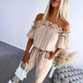 Georgia | Stylowy Kombinezon Off Shoulder z Wiązaniem w Talii