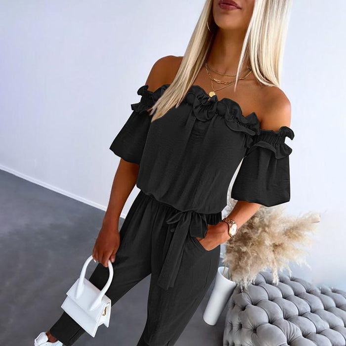 Georgia | Stylowy Kombinezon Off Shoulder z Wiązaniem w Talii