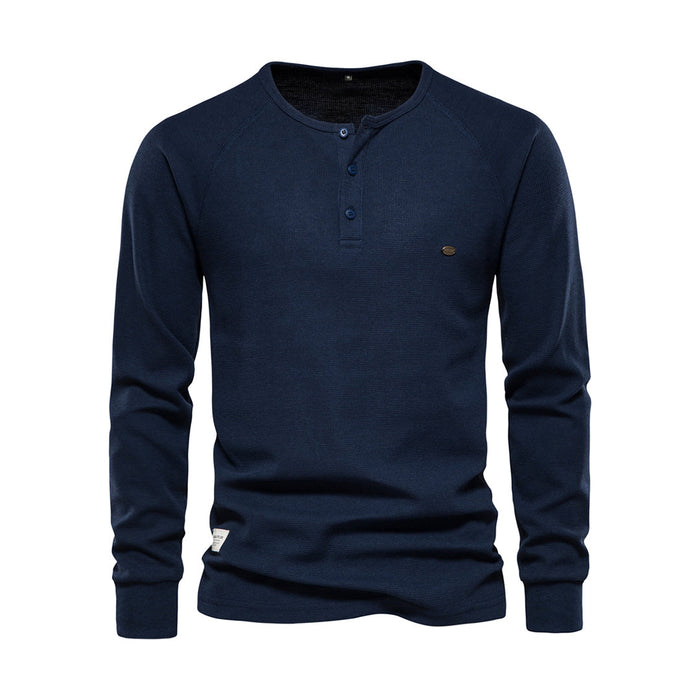 Męski Sweter z Okrągłym Dekoltem i Guzikami Henley
