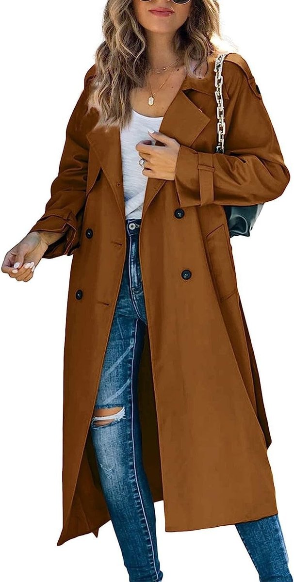 Damski Oversized Trencz z Podwójnym Zapięciem