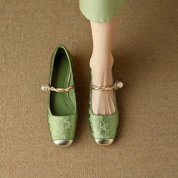 Daisy | Vintage Sandały z Plecionym Ramiączkiem Perłowym