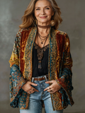Amelie | Stylowy Kardigan Boho z Welurowym Wykończeniem