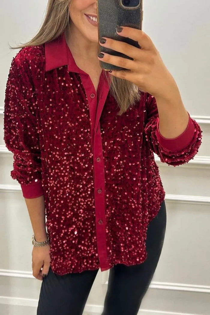 Claudia | Elegancka koszula z połyskiem i kołnierzykiem