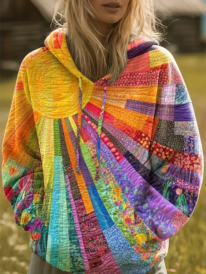 Alyssa | Boho Multikolorowy Hoodie z Patchworkiem