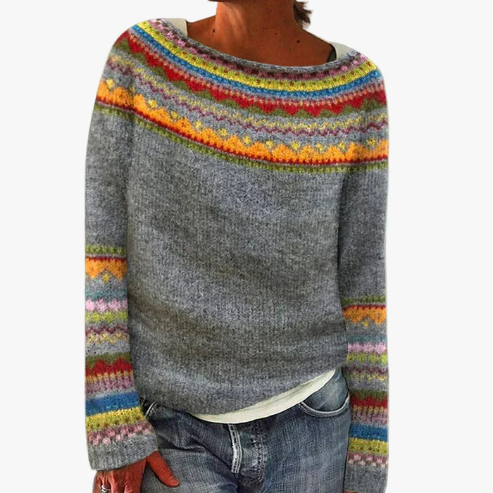 Damski Sweter z Okrągłym Dekoltem i Wzorem Nordic